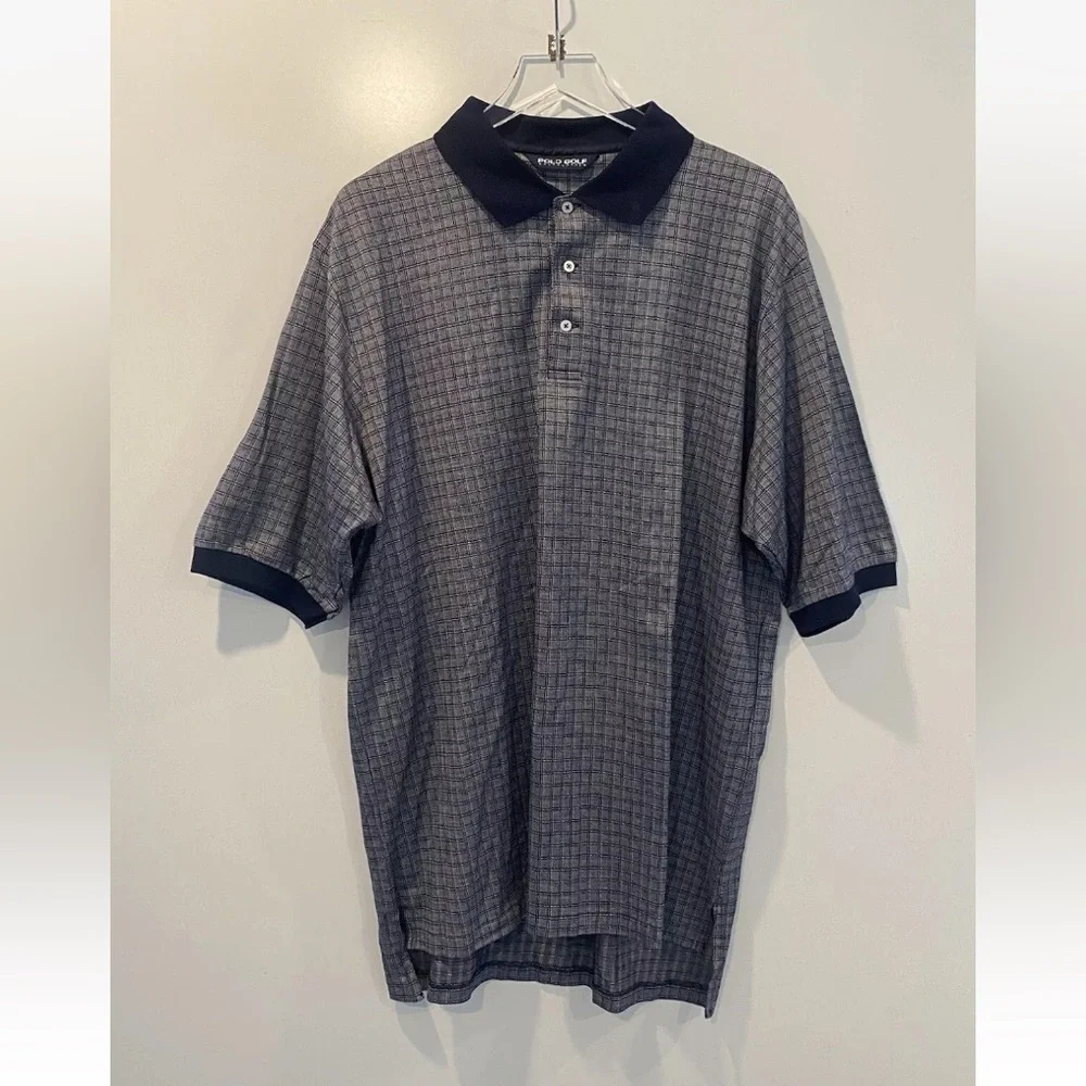 Ralph Lauren‎ Polo Golf Shirt Navy Blue  Plaid Check Mens Size XXL